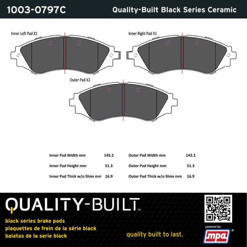 MPA 1003-0797C Quality-Built Black Series Ceramic Brake Pads w/ Hardware