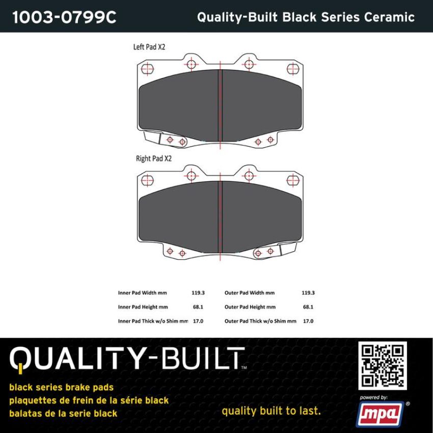 MPA 1003-0799C Quality-Built Black Series Ceramic Brake Pads w/ Hardware