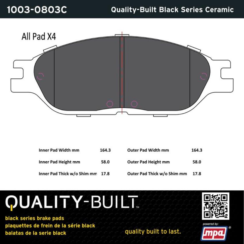 MPA 1003-0803C Quality-Built Black Series Ceramic Brake Pads w/ Hardware