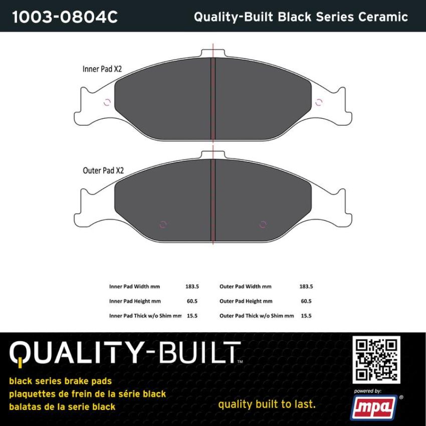 MPA 1003-0804C Quality-Built Black Series Ceramic Brake Pads w/ Hardware
