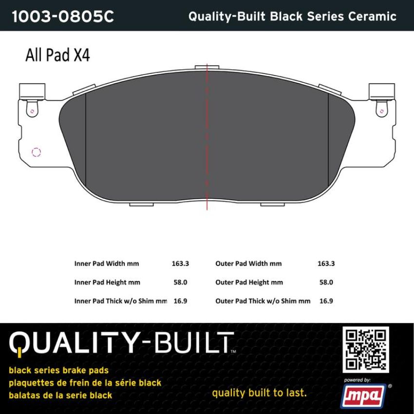 MPA 1003-0805C Quality-Built Black Series Ceramic Brake Pads w/ Hardware