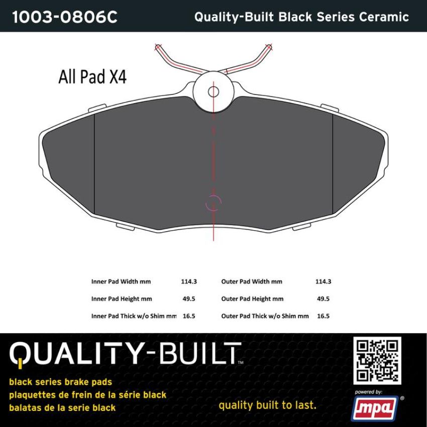 MPA 1003-0806C Quality-Built Black Series Ceramic Brake Pads