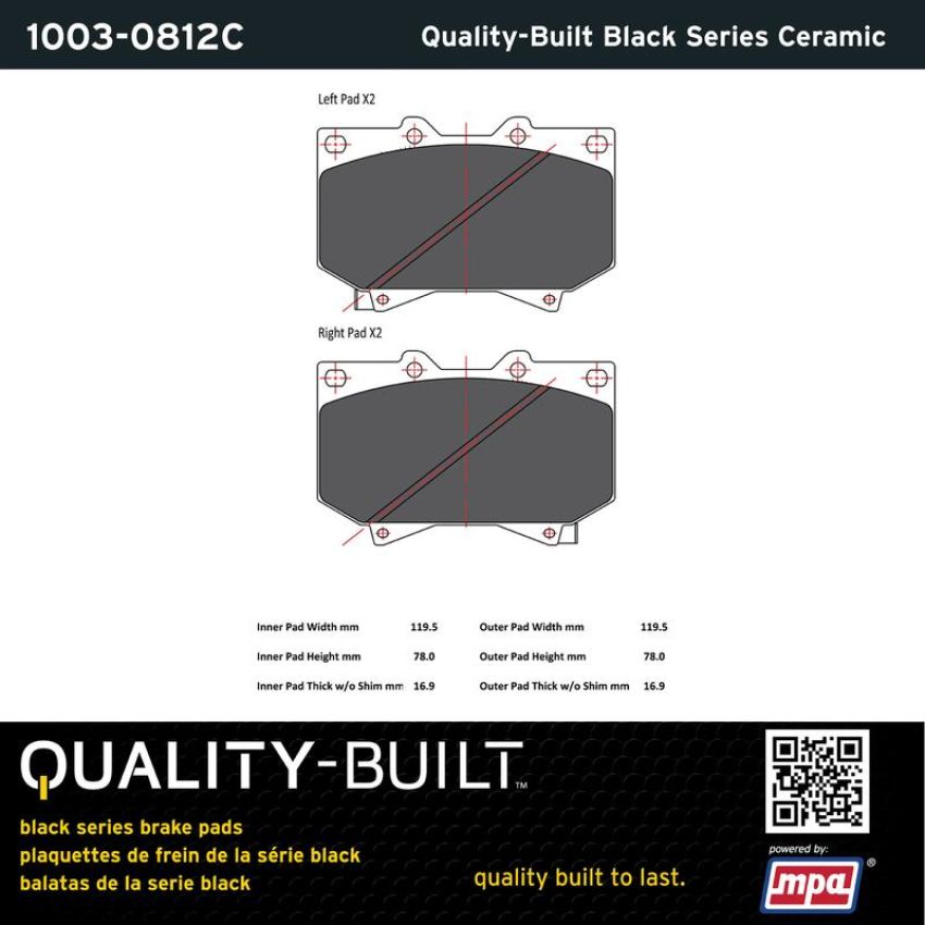 MPA 1003-0812C Quality-Built Black Series Ceramic Brake Pads w/ Hardware