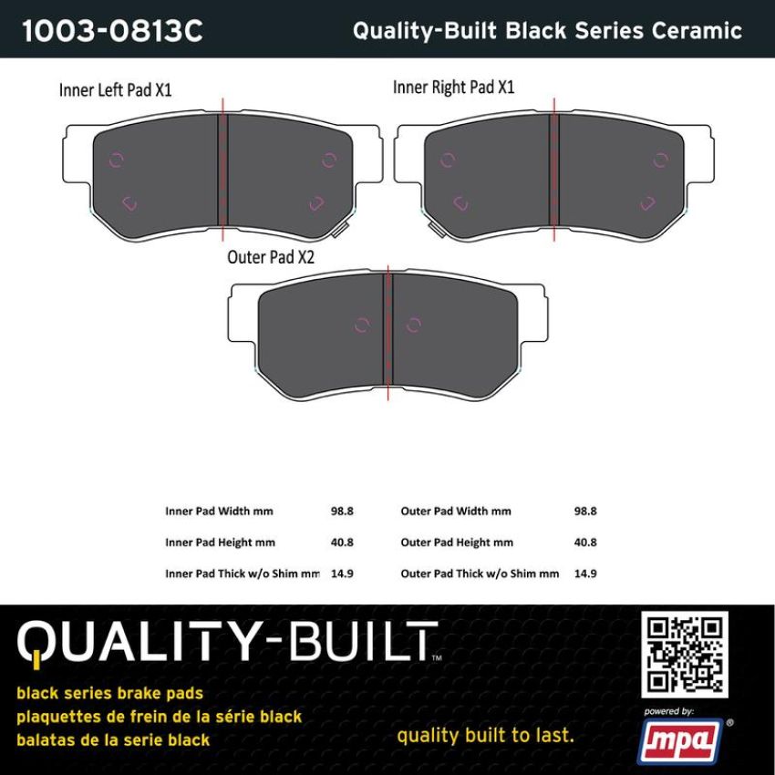 MPA 1003-0813C Quality-Built Black Series Ceramic Brake Pads w/ Hardware