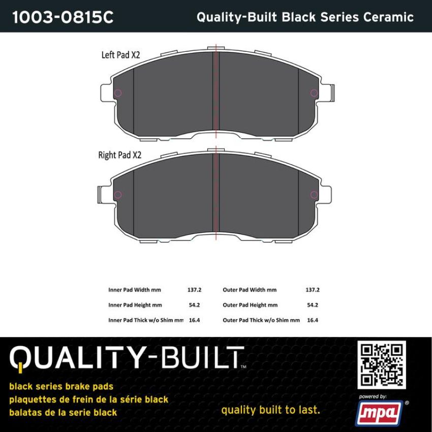 MPA 1003-0815C Quality-Built Black Series Ceramic Brake Pads w/ Hardware