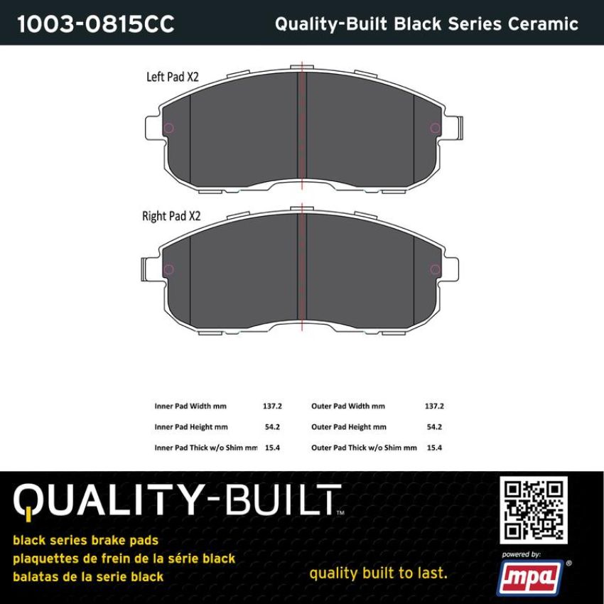 MPA 1003-0815CC Quality-Built Black Series Ceramic Brake Pads w/ Hardware