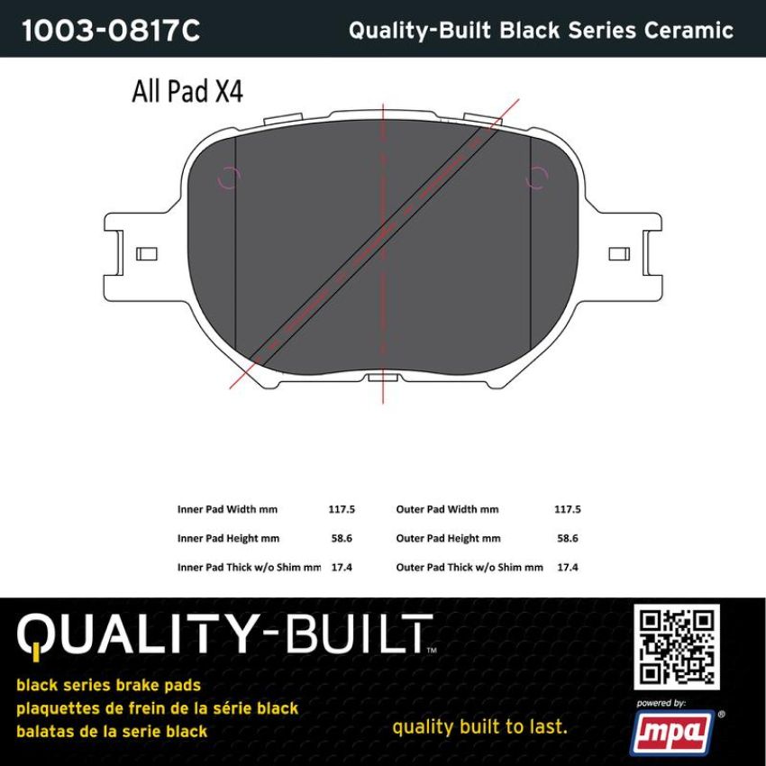 MPA 1003-0817C Quality-Built Black Series Ceramic Brake Pads w/ Hardware