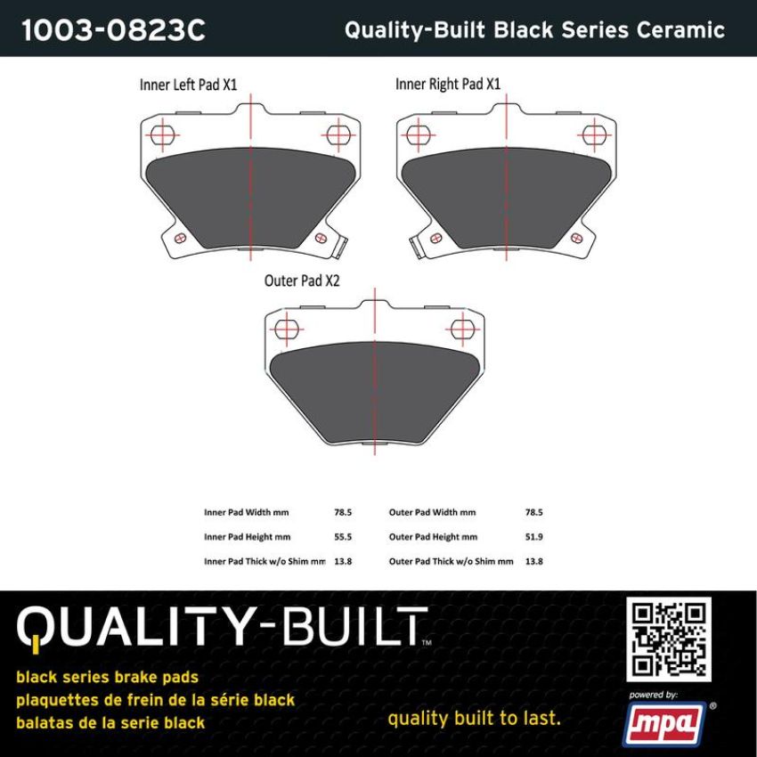 MPA 1003-0823C Quality-Built Black Series Ceramic Brake Pads w/ Hardware