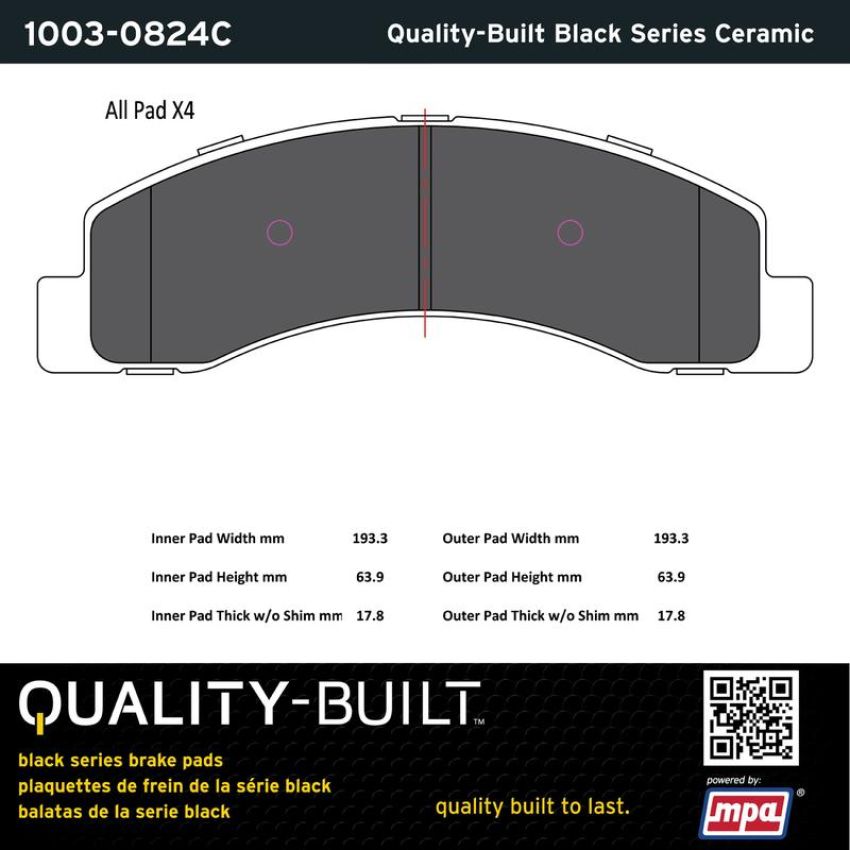 MPA 1003-0824C Quality-Built Black Series Ceramic Brake Pads w/ Hardware
