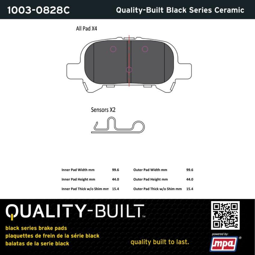 MPA 1003-0828C Quality-Built Black Series Ceramic Brake Pads w/ Hardware