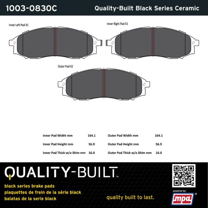 MPA 1003-0830C Quality-Built Black Series Ceramic Brake Pads w/ Hardware