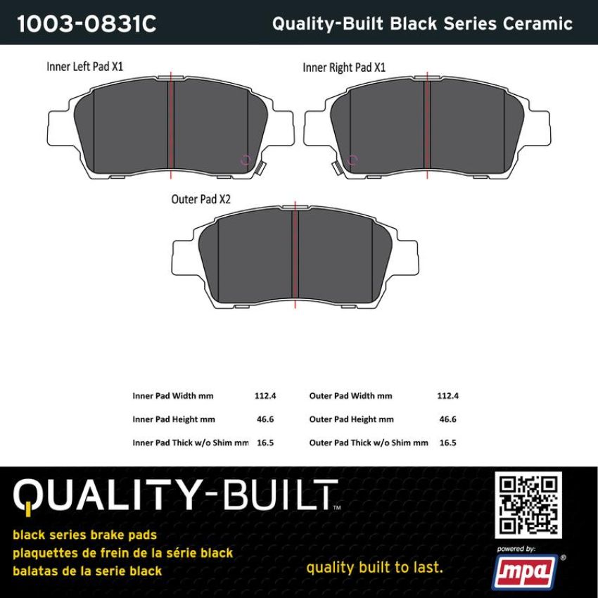 MPA 1003-0831C Quality-Built Black Series Ceramic Brake Pads w/ Hardware
