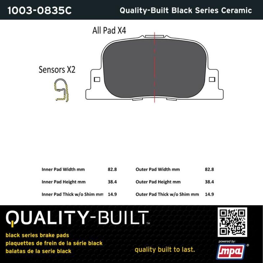 MPA 1003-0835C Quality-Built Black Series Ceramic Brake Pads w/ Hardware