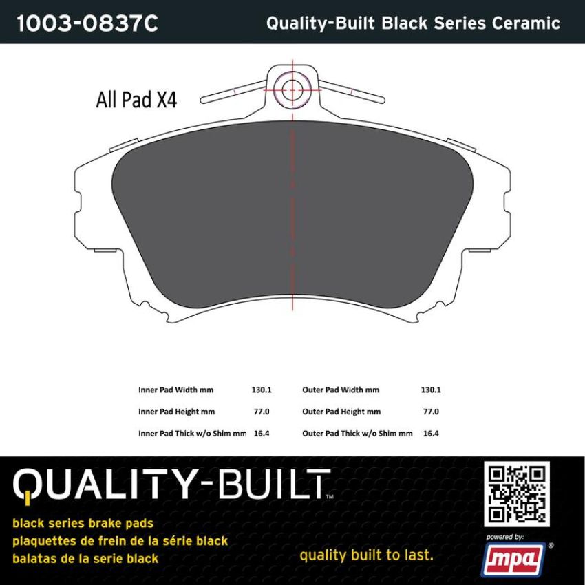 MPA 1003-0837C Quality-Built Black Series Ceramic Brake Pads