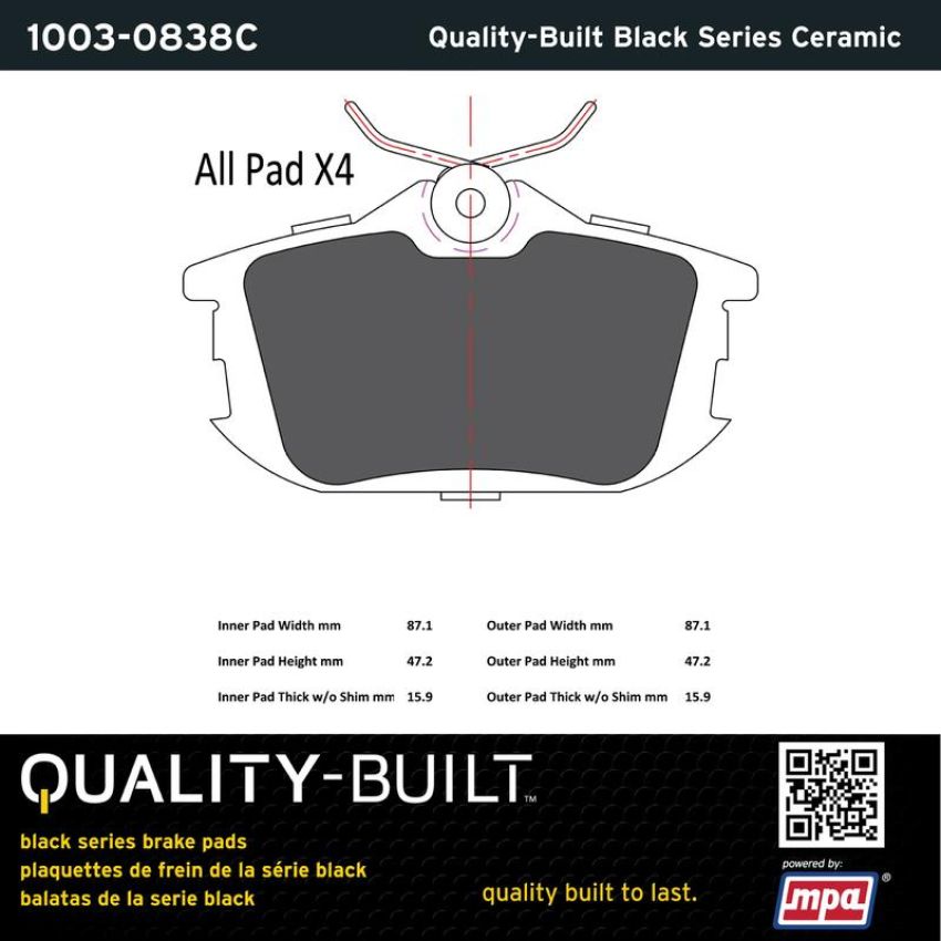 MPA 1003-0838C Quality-Built Black Series Ceramic Brake Pads
