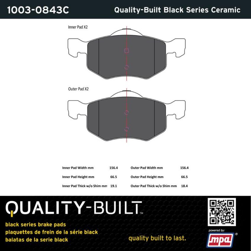 MPA 1003-0843C Quality-Built Black Series Ceramic Brake Pads w/ Hardware