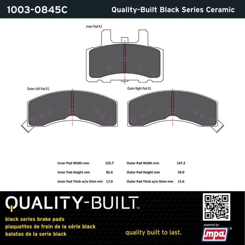 MPA 1003-0845C Quality-Built Black Series Ceramic Brake Pads w/ Hardware