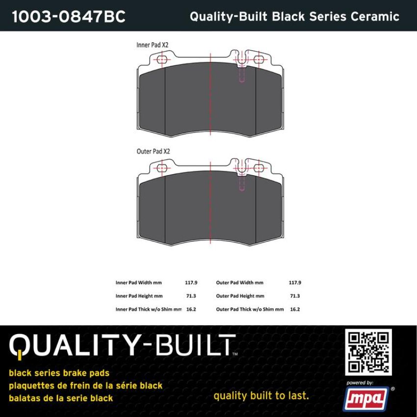 MPA 1003-0847BC Quality-Built Black Series Ceramic Brake Pads w/ Hardware