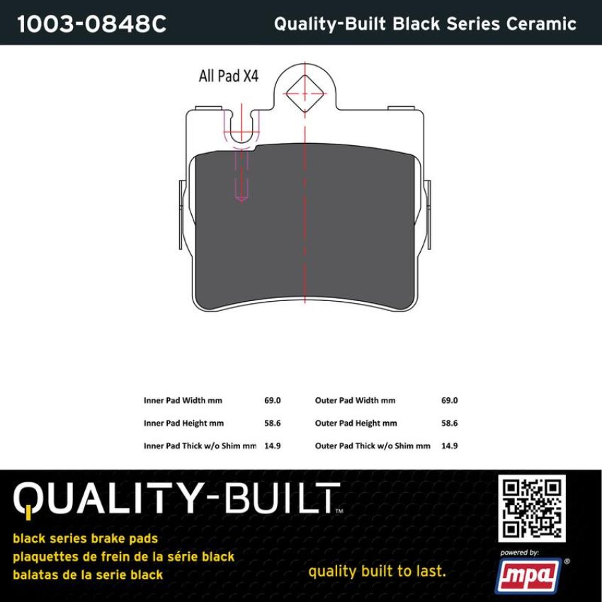 MPA 1003-0848C Quality-Built Black Series Ceramic Brake Pads w/ Hardware