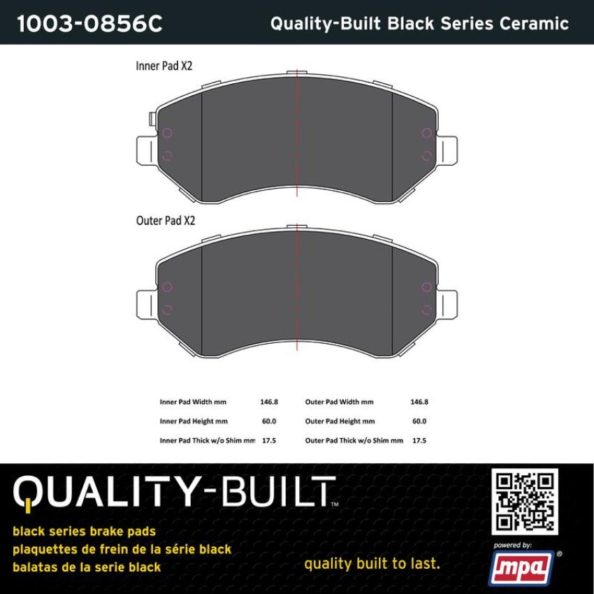 MPA 1003-0856C Quality-Built Black Series Ceramic Brake Pads w/ Hardware