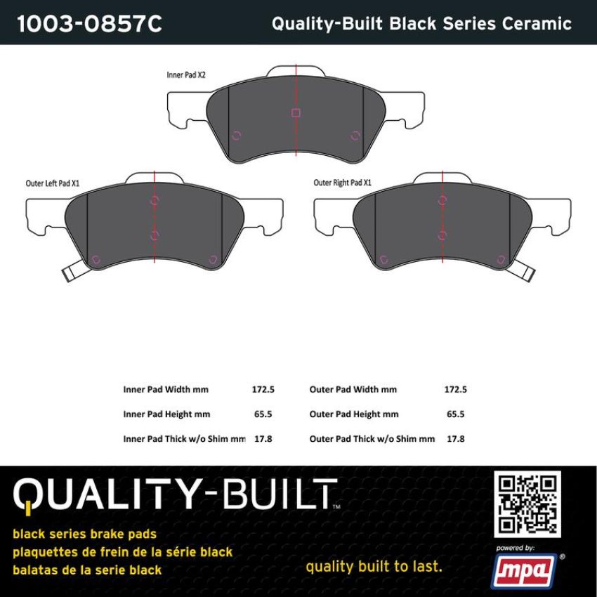 MPA 1003-0857C Quality-Built Black Series Ceramic Brake Pads w/ Hardware