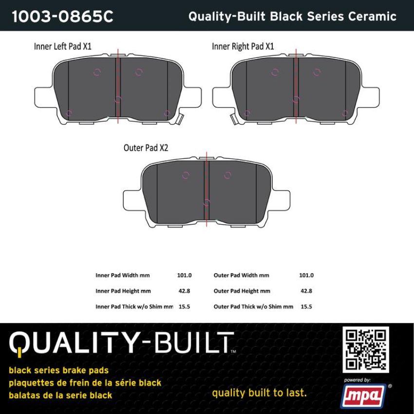 MPA 1003-0865C Quality-Built Black Series Ceramic Brake Pads w/ Hardware
