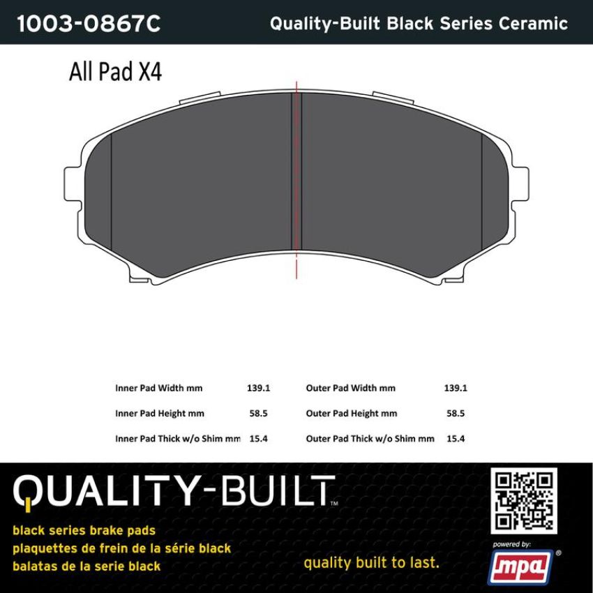 MPA 1003-0867C Quality-Built Black Series Ceramic Brake Pads w/ Hardware