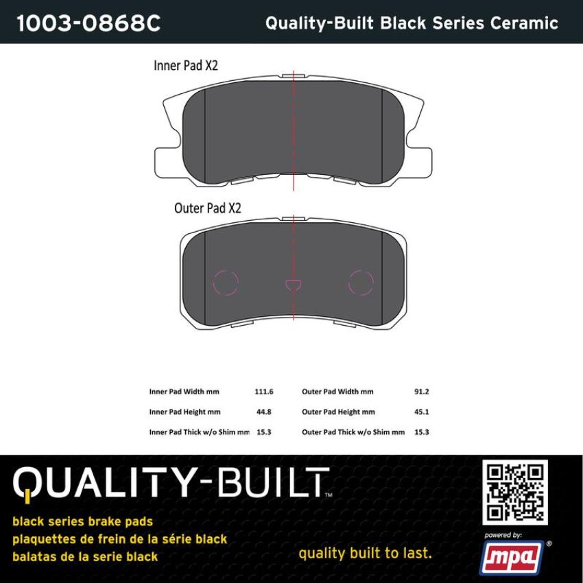 MPA 1003-0868C Quality-Built Black Series Ceramic Brake Pads w/ Hardware