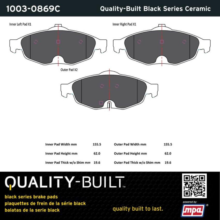 MPA 1003-0869C Quality-Built Black Series Ceramic Brake Pads w/ Hardware