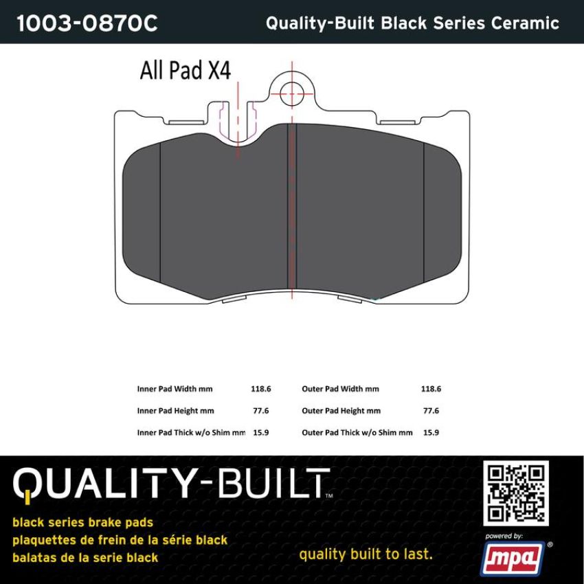 MPA 1003-0870C Quality-Built Black Series Ceramic Brake Pads w/ Hardware