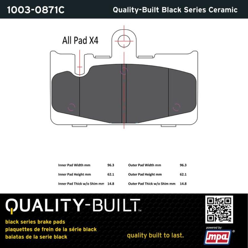 MPA 1003-0871C Quality-Built Black Series Ceramic Brake Pads w/ Hardware