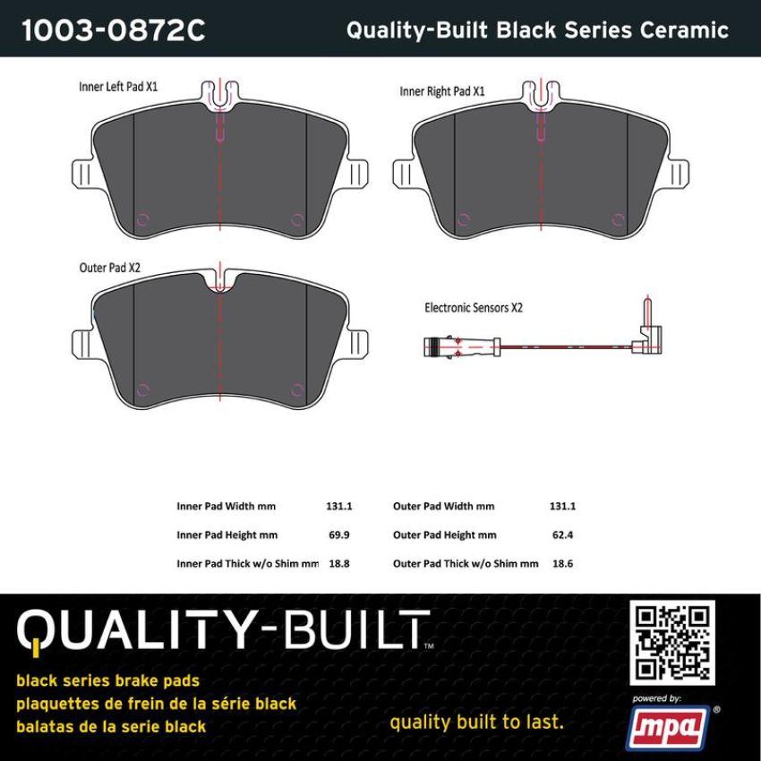 MPA 1003-0872C Quality-Built Black Series Ceramic Brake Pads w/ Hardware