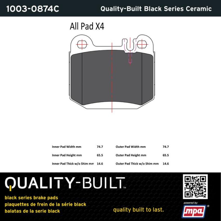 MPA 1003-0874C Quality-Built Black Series Ceramic Brake Pads w/ Hardware
