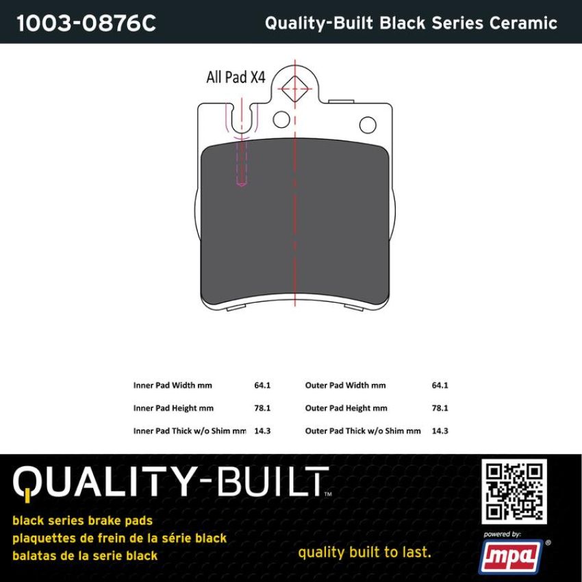 MPA 1003-0876C Quality-Built Black Series Ceramic Brake Pads w/ Hardware
