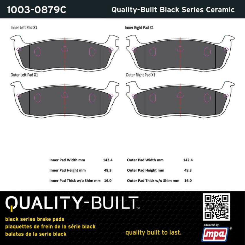 MPA 1003-0879C Quality-Built Black Series Ceramic Brake Pads w/ Hardware