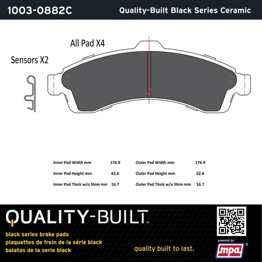 MPA 1003-0882C Quality-Built Black Series Ceramic Brake Pads w/ Hardware