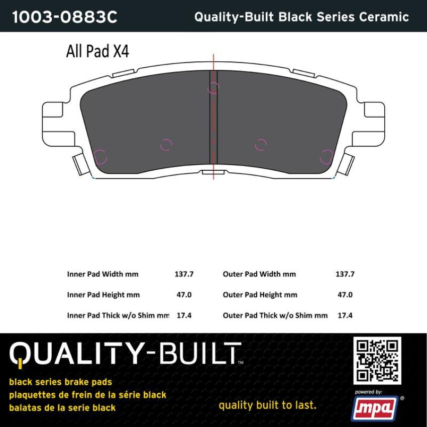 MPA 1003-0883C Quality-Built Black Series Ceramic Brake Pads w/ Hardware