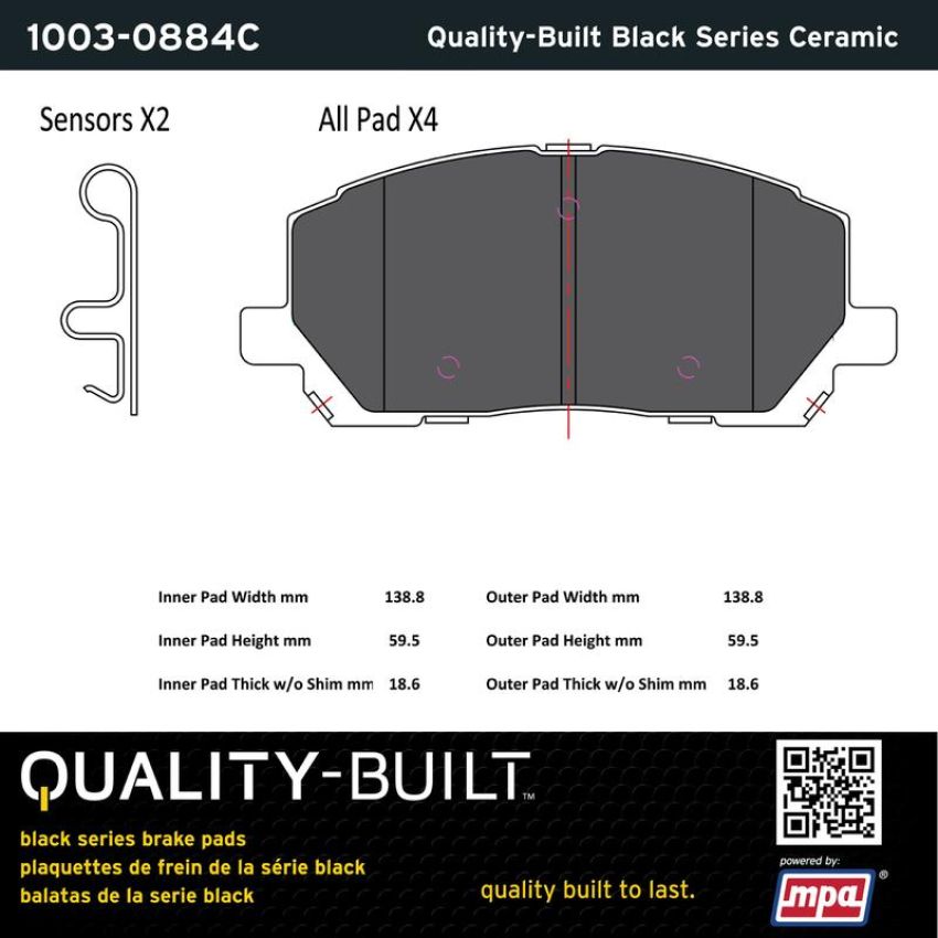 MPA 1003-0884C Quality-Built Black Series Ceramic Brake Pads w/ Hardware