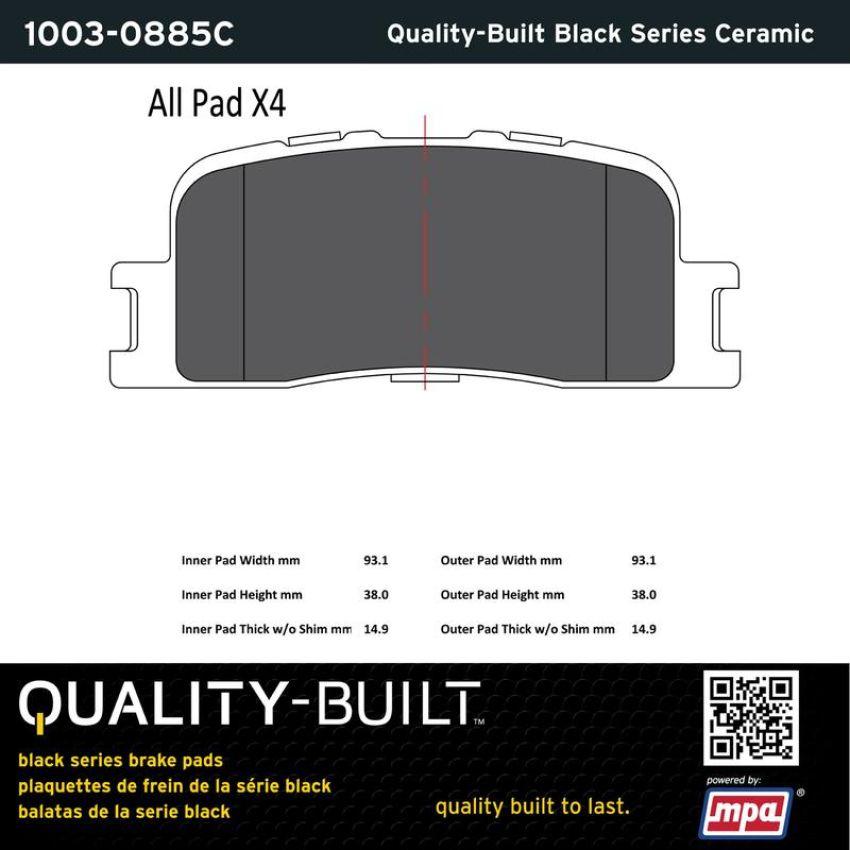 MPA 1003-0885C Quality-Built Black Series Ceramic Brake Pads w/ Hardware