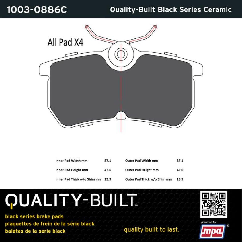 MPA 1003-0886C Quality-Built Black Series Ceramic Brake Pads