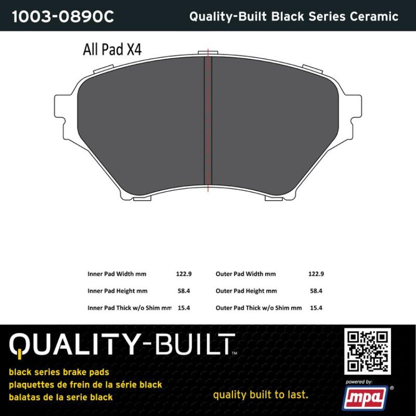 MPA 1003-0890C Quality-Built Black Series Ceramic Brake Pads w/ Hardware