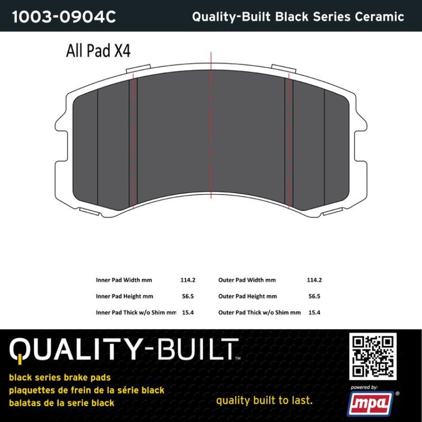 MPA 1003-0904C Quality-Built Black Series Ceramic Brake Pads w/ Hardware
