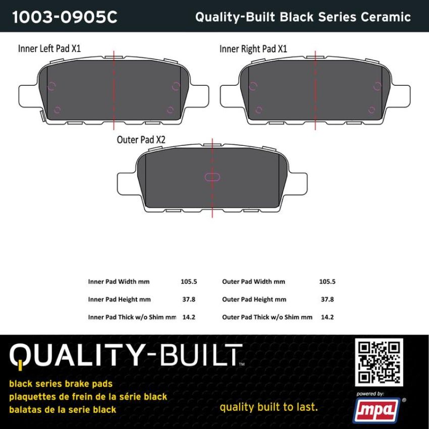 MPA 1003-0905C Quality-Built Black Series Ceramic Brake Pads w/ Hardware