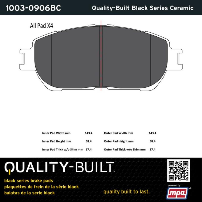 MPA 1003-0906BC Quality-Built Black Series Ceramic Brake Pads w/ Hardware