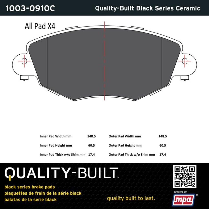 MPA 1003-0910C Quality-Built Black Series Ceramic Brake Pads