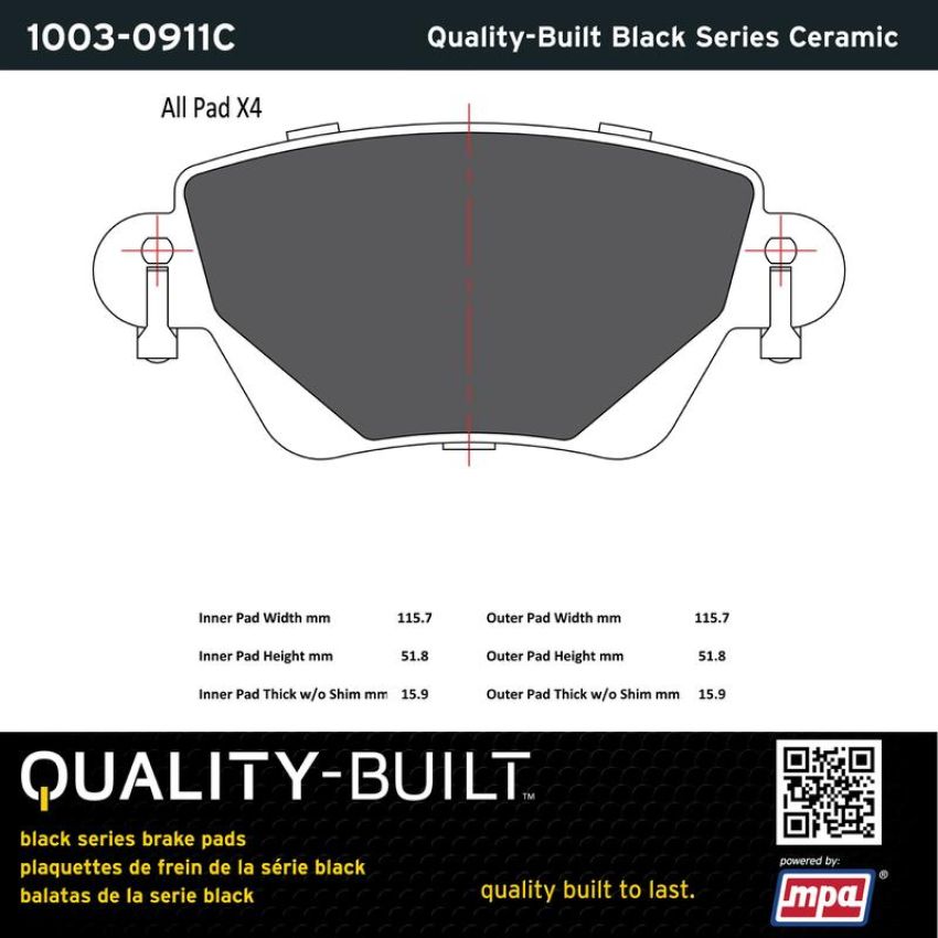 MPA 1003-0911C Quality-Built Black Series Ceramic Brake Pads
