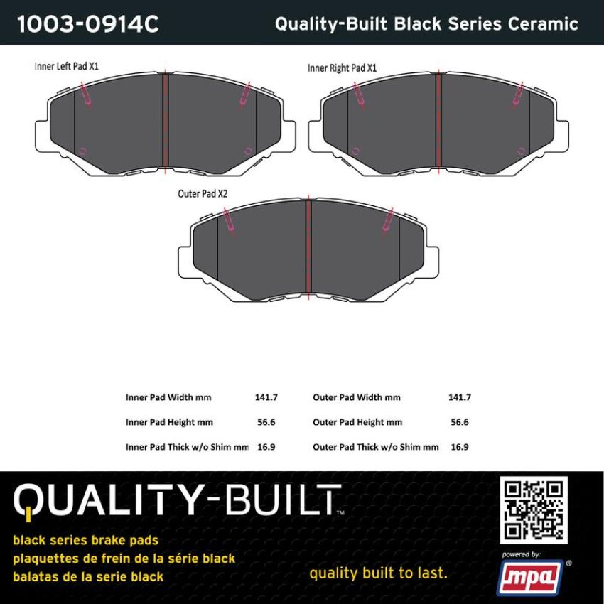 MPA 1003-0914C Quality-Built Black Series Ceramic Brake Pads w/ Hardware