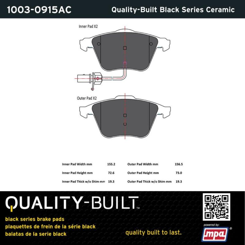 MPA 1003-0915AC Quality-Built Black Series Ceramic Brake Pads w/ Hardware