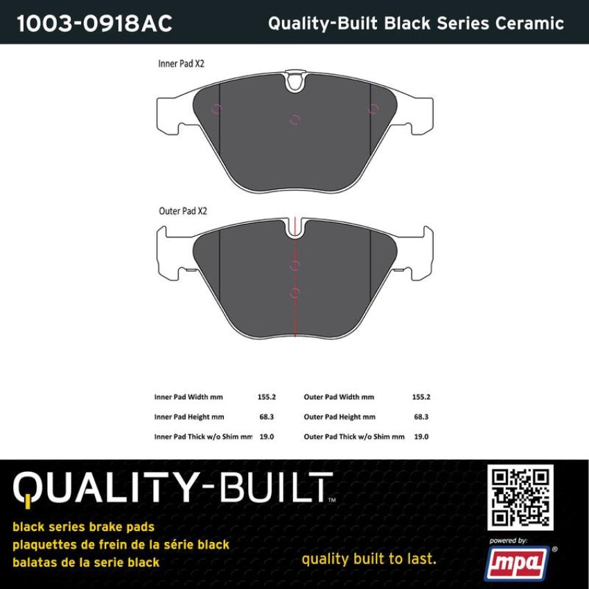 MPA 1003-0918AC Quality-Built Black Series Ceramic Brake Pads w/ Hardware