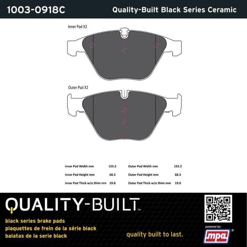 MPA 1003-0918C Quality-Built Black Series Ceramic Brake Pads w/ Hardware